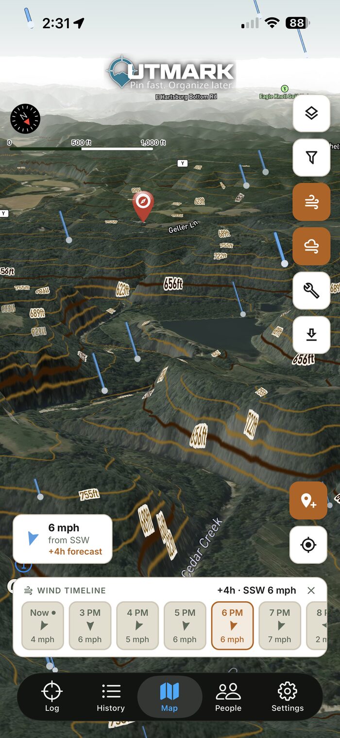 OUTMARK 3D terrain map with wind timeline